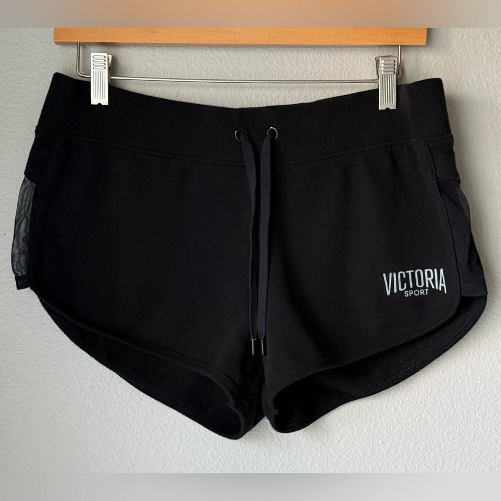 Victoria’s Secret Victoria Sport Shorts Black Mesh Sides Drawstring Women Size M